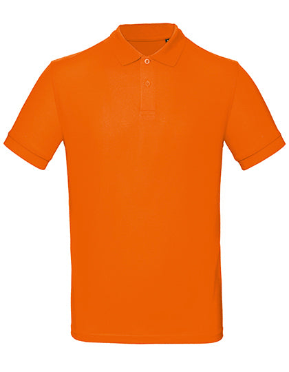 Weißes Poloshirt von B&C, blank oder mit DTF-Druck, aus Baumwolle, mit Kragen, kurzer Ärmel und Knopfleiste.
