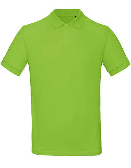 Weißes Poloshirt von B&C, blank oder mit DTF-Druck, aus weichem Stoff, Nahaufnahme des kragenfreien Designs.