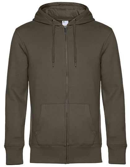 Dunkler B&C Zip-Hoodie aus weichem Material, mit Reißverschluss und Kapuze, verfügbar blank oder mit DTF-Druck.